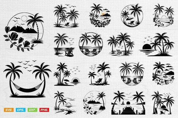 Download Beach Scene Svg Palm Tree Svg Bundle - Palm tree svg Collection