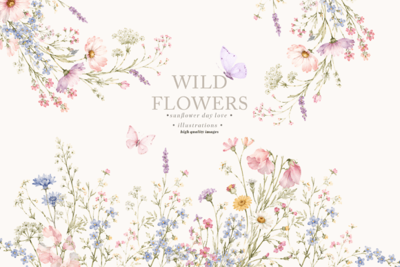 Download Wildflowers Butterflies Frame Clipart - Wildflower Collection