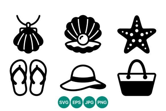 Download Beach Icons Black White Vector Art - White Collection