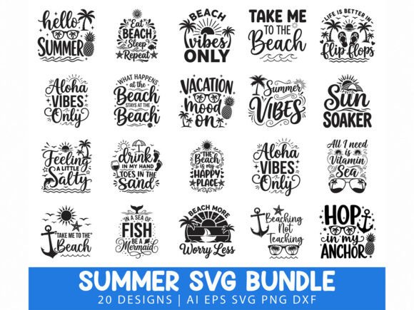 Download 20 Summer Beach SVG Bundle Black &amp; White - White Collection