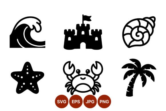 Download Beach Icons Set Black and White Vector - White Collection